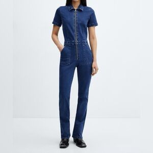 MNG MANGO Denim Jumpsuit Size Small Zipper Retro Cotton Straight Body Size M
